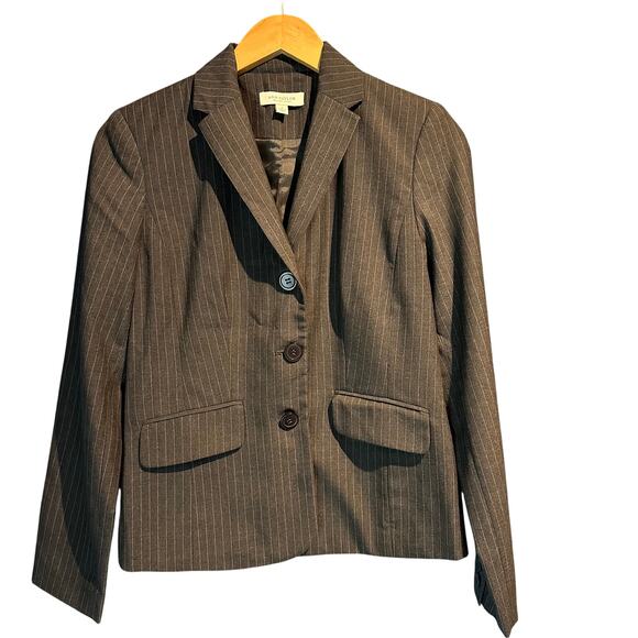 Ann Taylor Factory Store Pinstriped Blazer Gray White Size 2 Professional Office - Picture 1 of 9